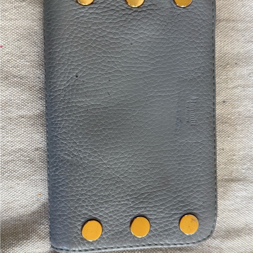 Hammitt 110 North Zip Wallet Pewter Grey Leather Red Interior Gold Rivets